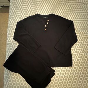 Lillusory 2 piece Black waffle knit button Henley and Pants lounge sz XL